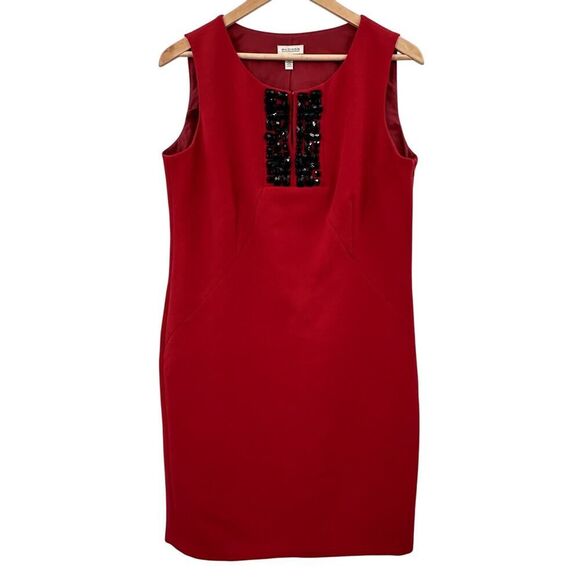 Madison Red Sleeveless Sheath Dress Size 10 Black Beaded Keyhole Neck Short - Picture 1 of 9